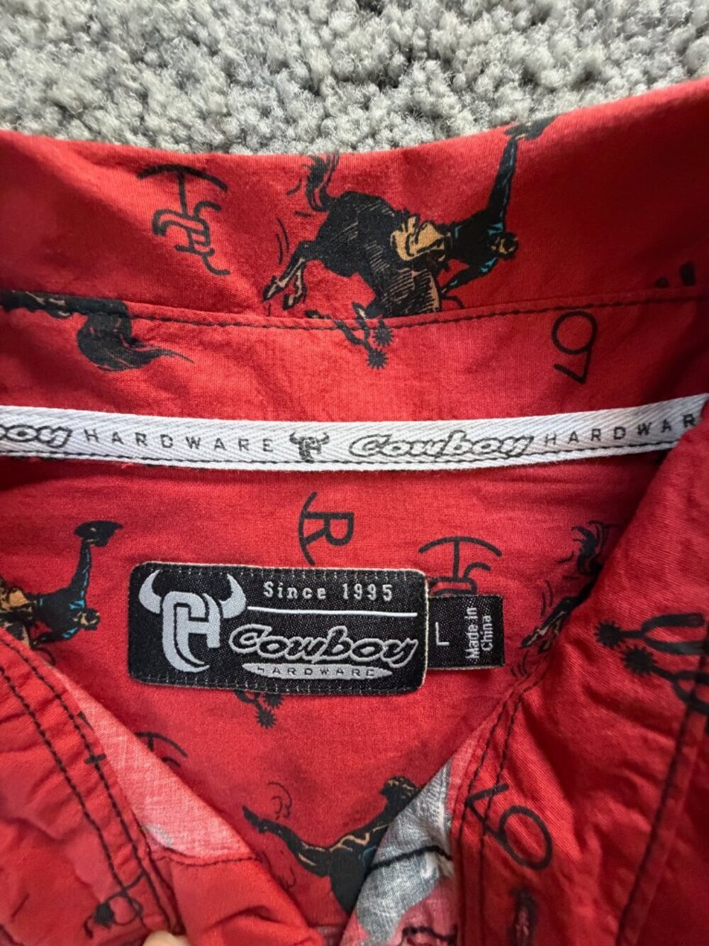 Cowboy Hardware Mens Vintage Bronc Red Stretch Western Pearl Snap Shirt Large - Picture 5 of 13